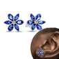 925 Sterling Silver Sparkling Blue Glass Flower Stud Earrings | Fine Jewelry Gift for Women