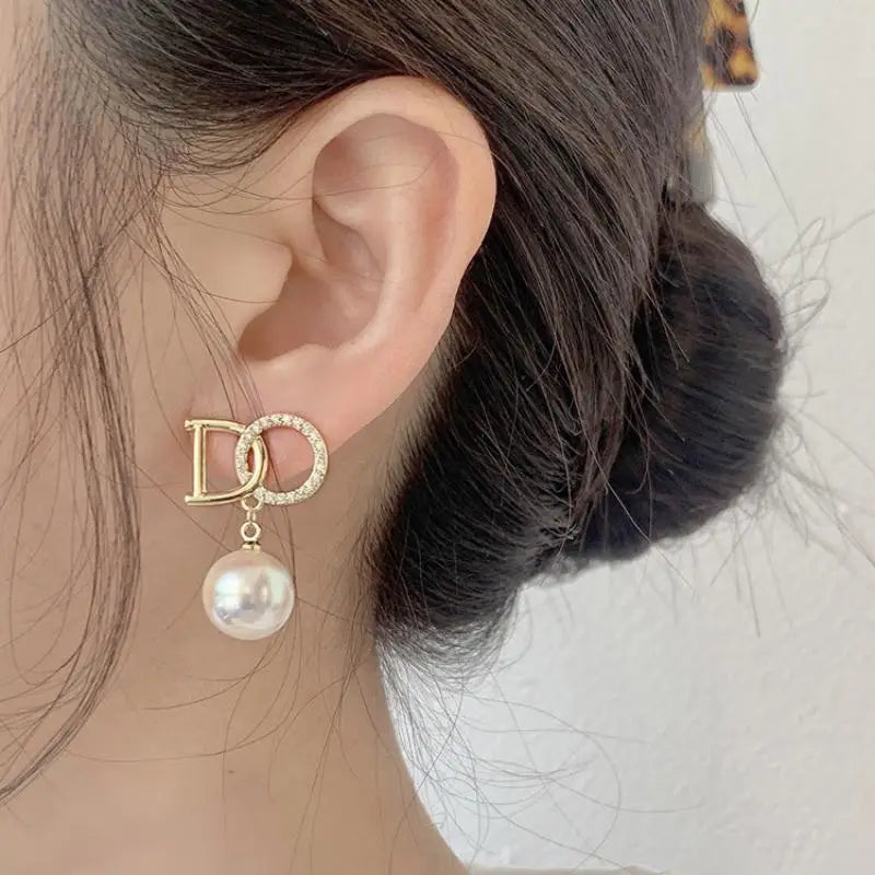 Rhinestone DO Letters Pearl Stud Earrings for Women — Luxury Party & Office Jewelry