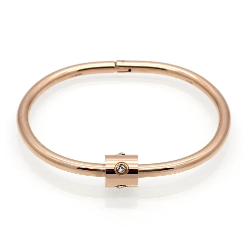 Titanium Steel Inspiration Bracelet - 18K Gold Plated with Zircon Bangle