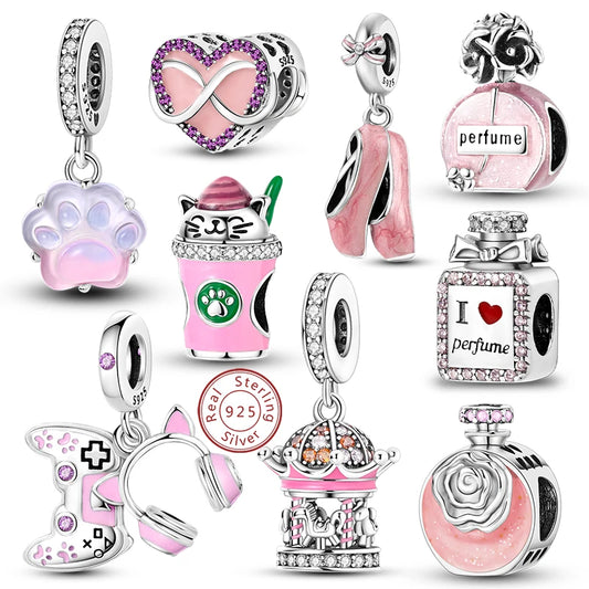 925 Sterling Silver Pink Pendant Charm Bead | Fits Pandora Bracelets & Necklaces | DIY Fine Jewelry