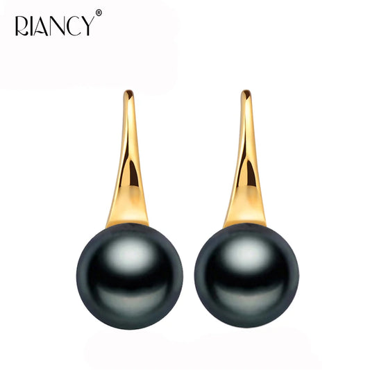 Fashion Natural Freshwater Black Pearl Earrings For Women Sterling Silver Gold Plated Earrings Wedding