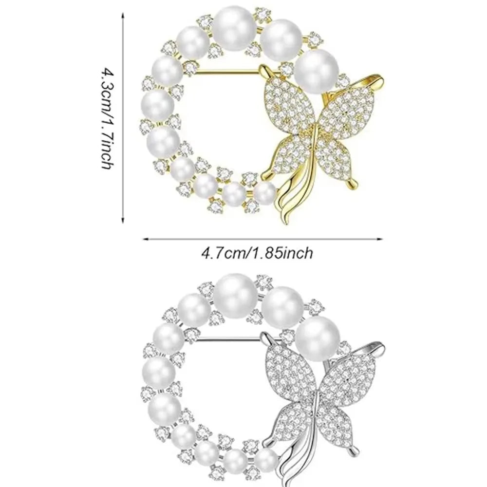 Luxury Pearl Butterfly Wreath Brooches Elegant Enamel Camellia Flower  Pendant Plant Pin Accessories Women Party Jewelry Gift
