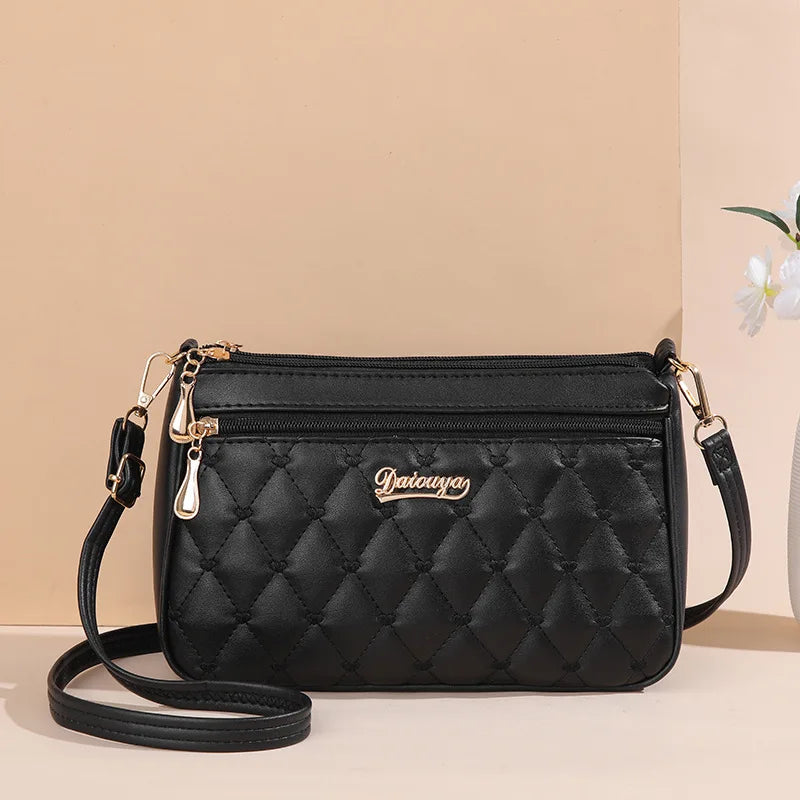 Fashion PU Leather Crossbody Bag - Large Capacity Shoulder Bag with Embroidery Detail