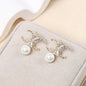 925 Silver Needle Luxury Double C Gemstone Pearl Drop Earrings, Elegant Daily Wear Statement Jewelry Gift for Women
