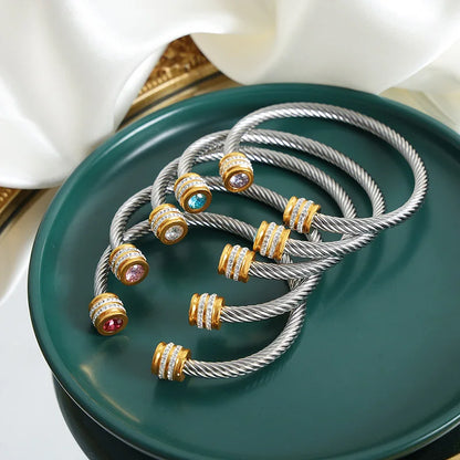 Seven-Color Zircon Bracelet - Titanium Steel European Woven Style Bangle