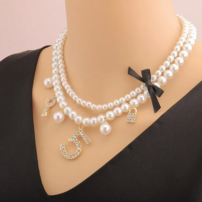 Luxury Multi-Layer Pearl & Crystal Collarbone Necklace | CC Style