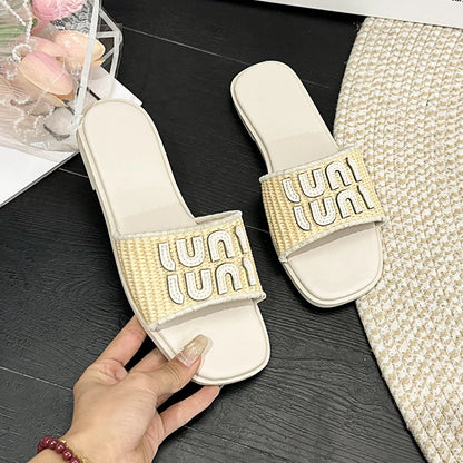 Women's Woven Beach Sandals - Summer Flip Flop Slides