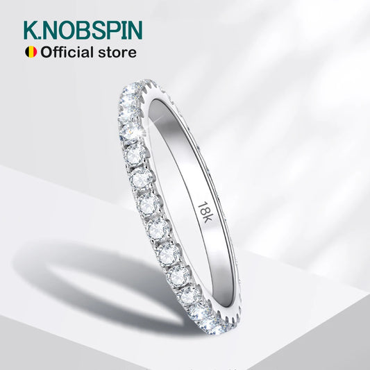 Moissanite Eternity Band - 925 Sterling Silver & 18K White Gold, D Color VVS1, GRA Certified