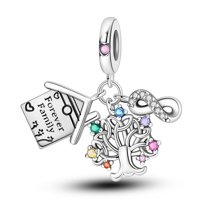 925 Sterling Silver Tree of Life, Peach Heart & Sweet Love Charm Bead | Fits Bracelets & Necklaces