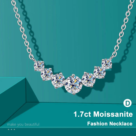Oval Moissanite Pendant Necklace - 925 Sterling Silver & 18K White Gold, 1.7ct, D Color VVS1, GRA Certified