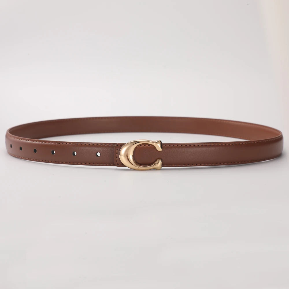 Elegant Women's PU Leather Belt - C-Shaped Buckle Fashion Belt with Gift Box