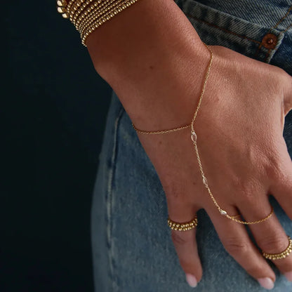 Waterdrop Crystal Hand Chain & Finger Ring Bracelet for Women — Gold & Silver