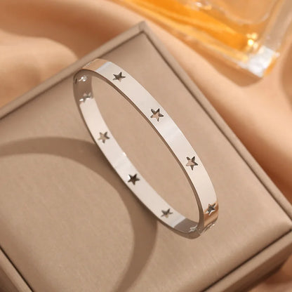 Star & Heart Stainless Steel Bangle Bracelet | Rose Gold, Gold & Silver