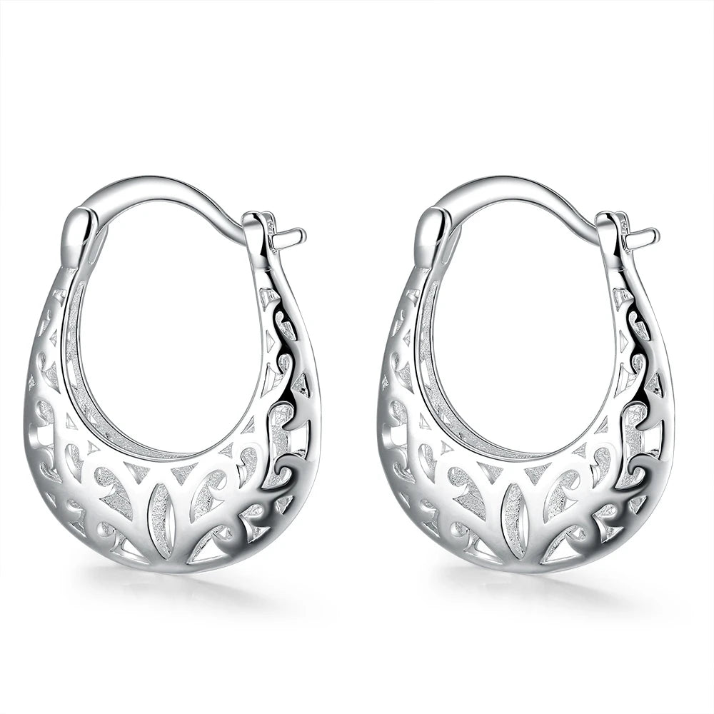 New Sterling Silver Earrings for Women high quality Jewelry Hollow Carved Christmas Gifts Trendsetter