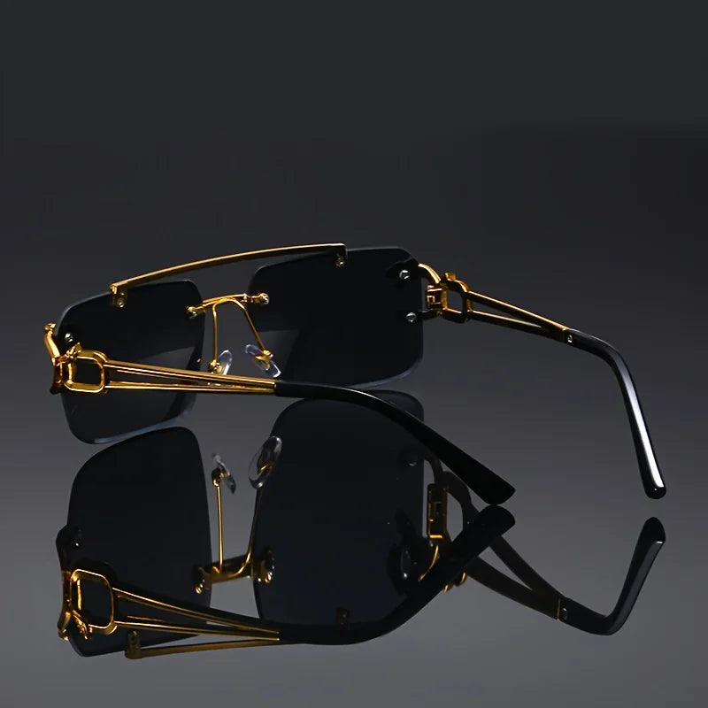 CEYYOR Vintage Punk Frameless Sunglasses — Golden UV400 Anti-Reflective | Women & Men