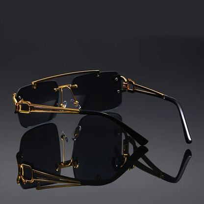 CEYYOR Vintage Punk Frameless Sunglasses — Golden UV400 Anti-Reflective | Women & Men