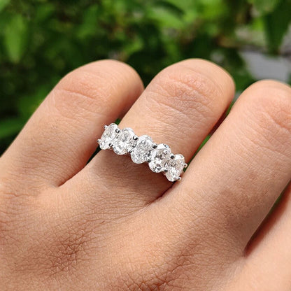 2.5ct Moissanite 5-Stone Ring - 925 Silver & 18K White Gold Plated, GRA Certified