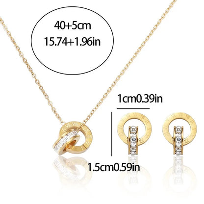 Fashion Roman Digital Double Ring Pendant Necklace Bracelet Earrings Set - Korean Style Jewelry for Women