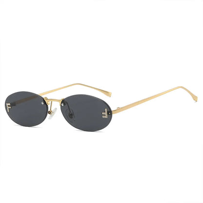 Fashion Rimless Sunglasses Women UV400 - Oval Elegant Diamond Retro Eyewear 3PCS Set