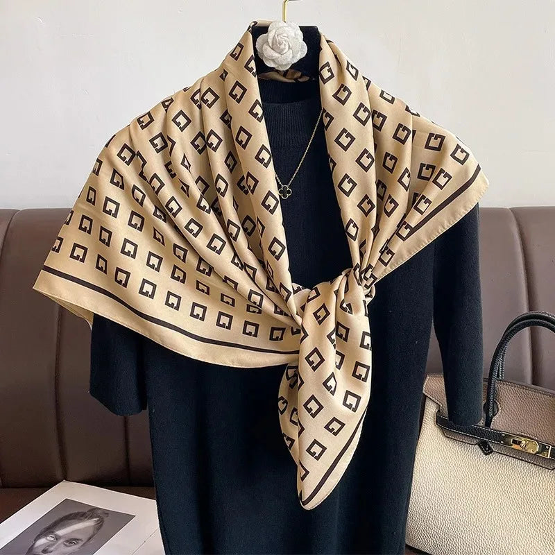 Luxury Letter Print Twill Silk Scarf - Hijab Shawl & Headband 90cm
