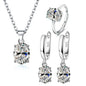 925 Sterling Silver Oval Zircon Jewelry Set | Necklace, Earrings & Adjustable Ring for Women