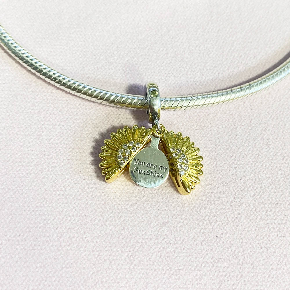 Sterling Silver Sunflower Best Friend Charm Bead - Bracelet Accessory