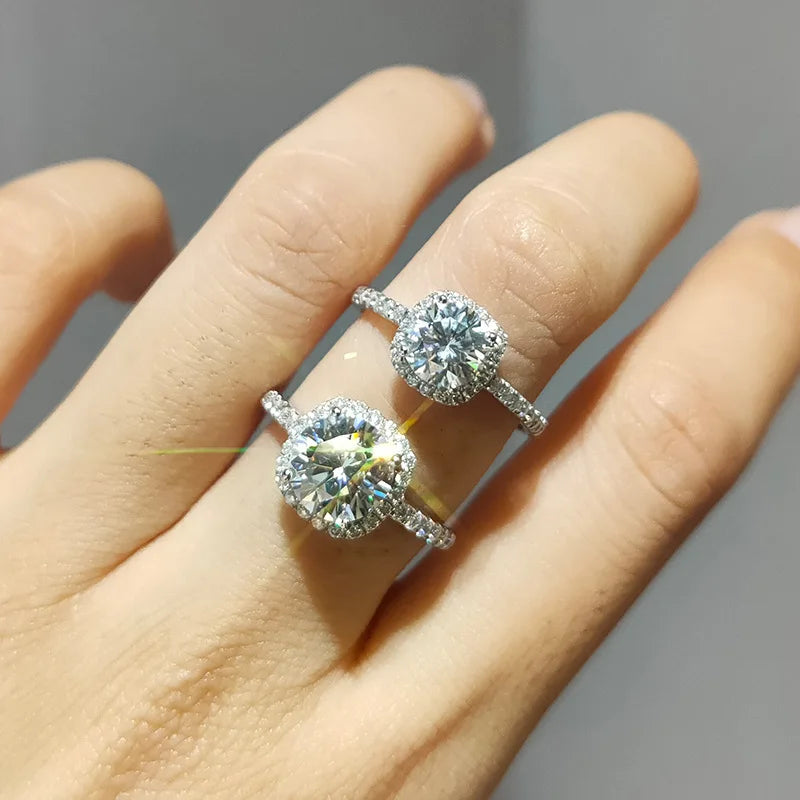 Real Moissanite Solitaire Ring - 925 Sterling Silver, D Color VVS1, GRA Certified