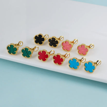 Plant Five Leaf Flower Double sided Plum Blossom Jewelry Set Necklace Earrings New Design Natural Stone Women High Quality Clove