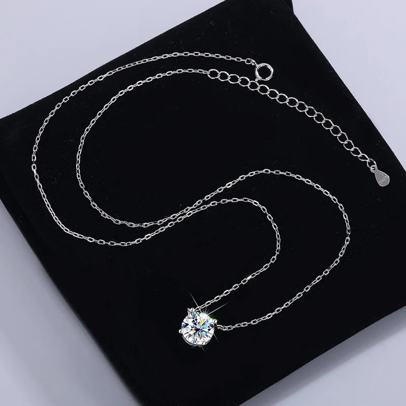 Moissanite Pendant Necklace - 925 Sterling Silver & 18K Gold, 0.5ct to 5ct, D Color VVS1, GRA Certified