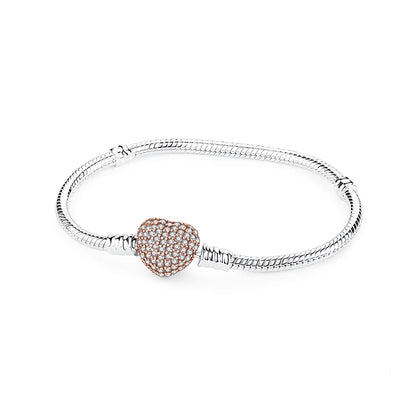 Original Sterling Silver Bracelet Love Heart Clasp Charms Beads Snake Chain Bracelets Bangles Luxury Jewelry For Women Gift