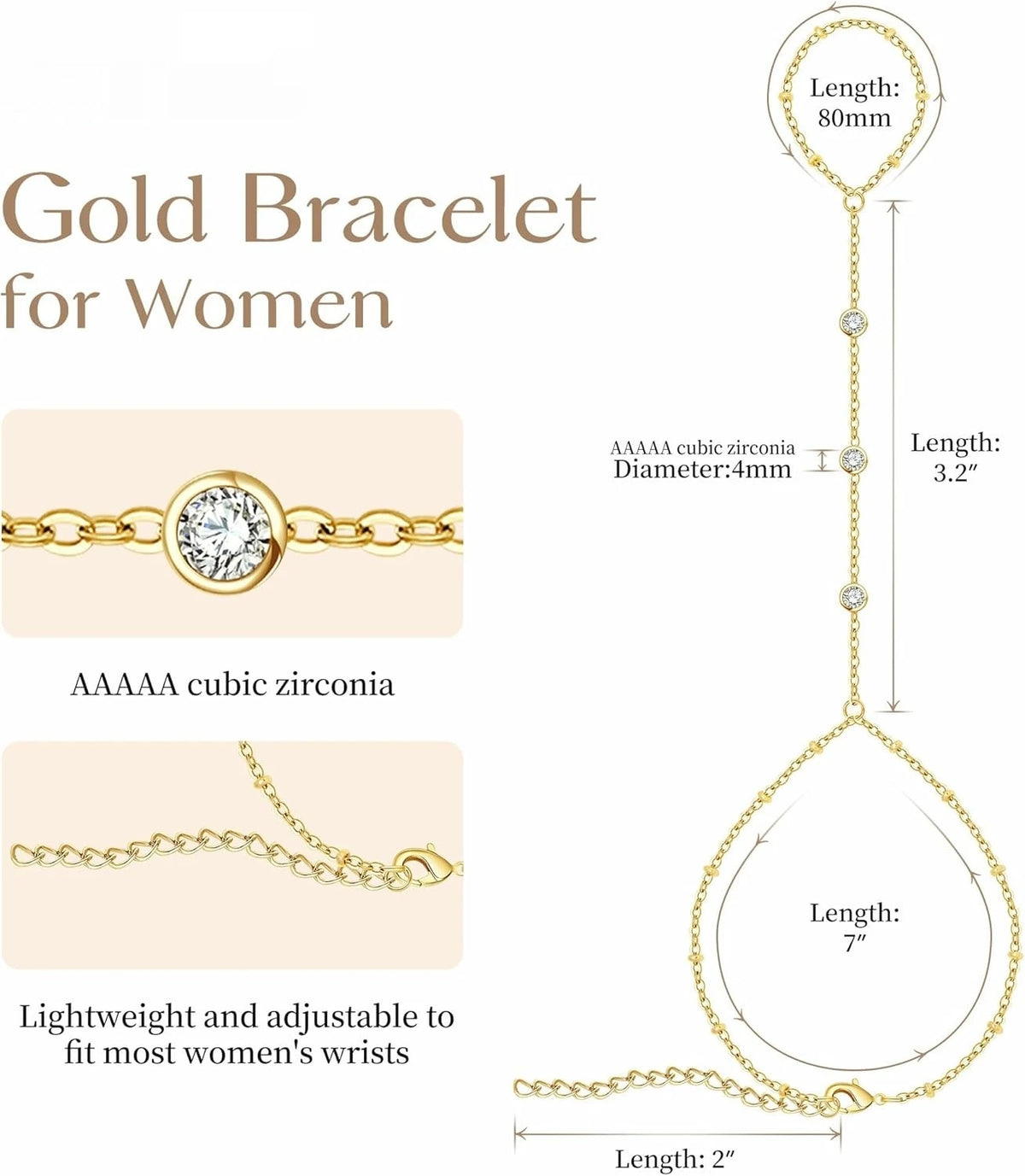 Gold & Silver Hand Chain Bracelet for Women — Charm Link Bracelet Gift
