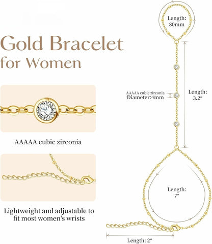 Gold & Silver Hand Chain Bracelet for Women — Charm Link Bracelet Gift