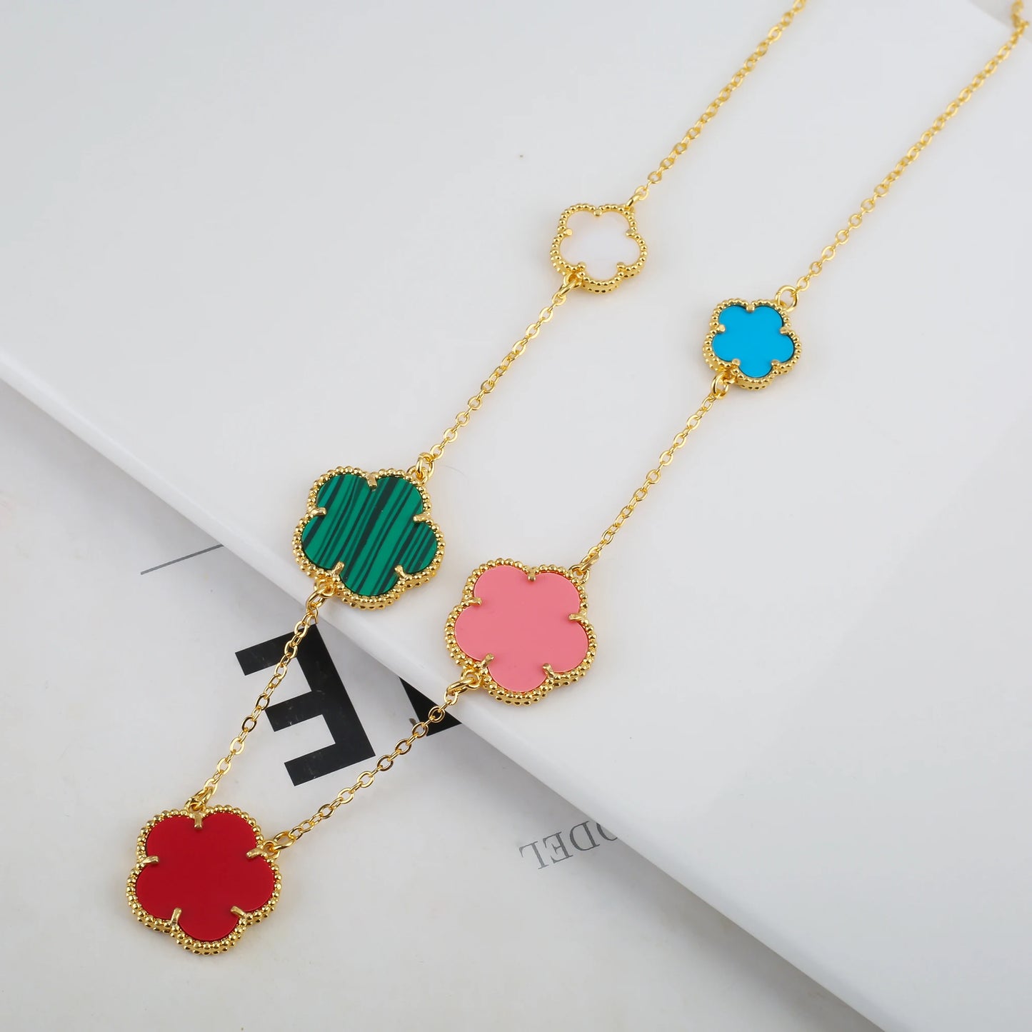 Plant Five Leaf Flower Double sided Plum Blossom Jewelry Set Necklace Earrings New Design Natural Stone Women High Quality Clove