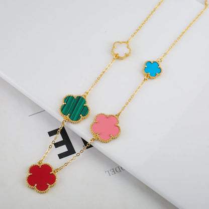 Plant Five Leaf Flower Double sided Plum Blossom Jewelry Set Necklace Earrings New Design Natural Stone Women High Quality Clove