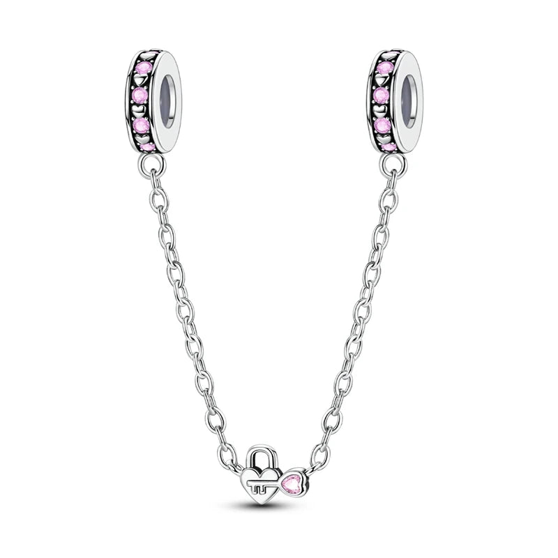 925 Sterling Silver Heart, Infinity & Triple Jewel Safety Chain Charm | Fits Pandora & Most Bracelets