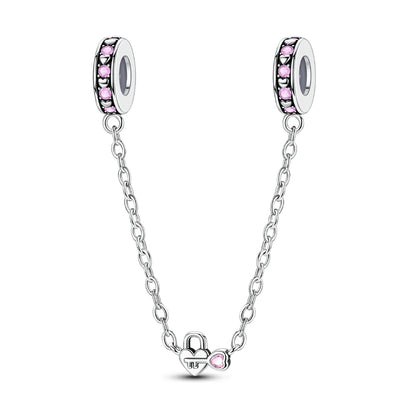 925 Sterling Silver Heart, Infinity & Triple Jewel Safety Chain Charm | Fits Pandora & Most Bracelets