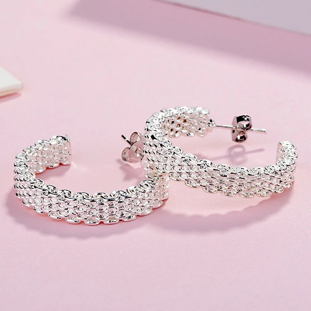 Popular fine Sterling Silver charms stud Earrings for Women Creativity Christmas Gifts Street all-match party Jewelry