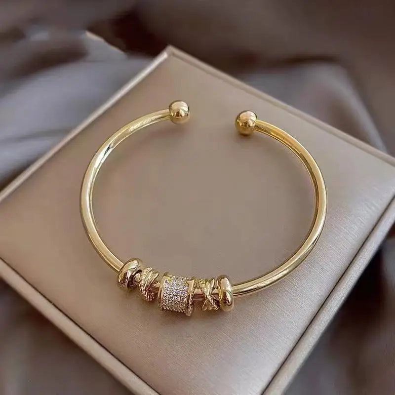 UILZ Gold Plated Cuff Bangle Copper Material Cubic Zircon Stone Rhodium Plated Size Adjustable Cuff Bracelet Girl Fashion Gifts