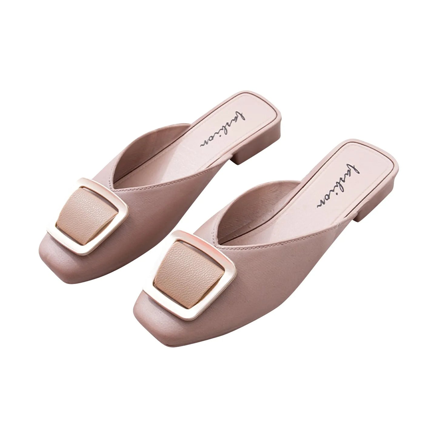 2025 Flat Retro Women Sandals Fashion Spring And Summer Solid Color Round Toe Shoes Non Slip Casual Simple Metal Women Shoes