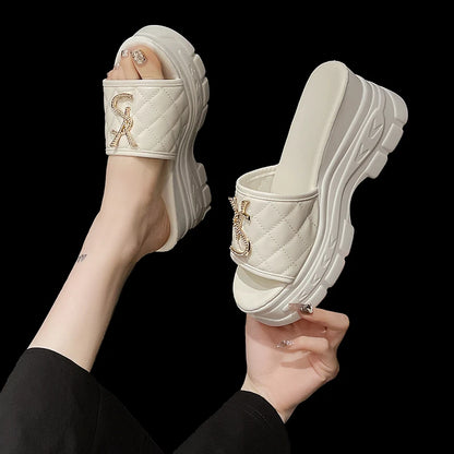 Women's Platform Designer Sandals - Fashion Letter Detail Summer Slides