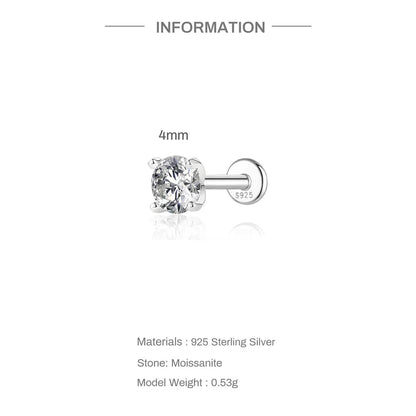 Moissanite Stud Earrings - 925 Sterling Silver, 0.03-1.2ct, D Color, GDTC Certified