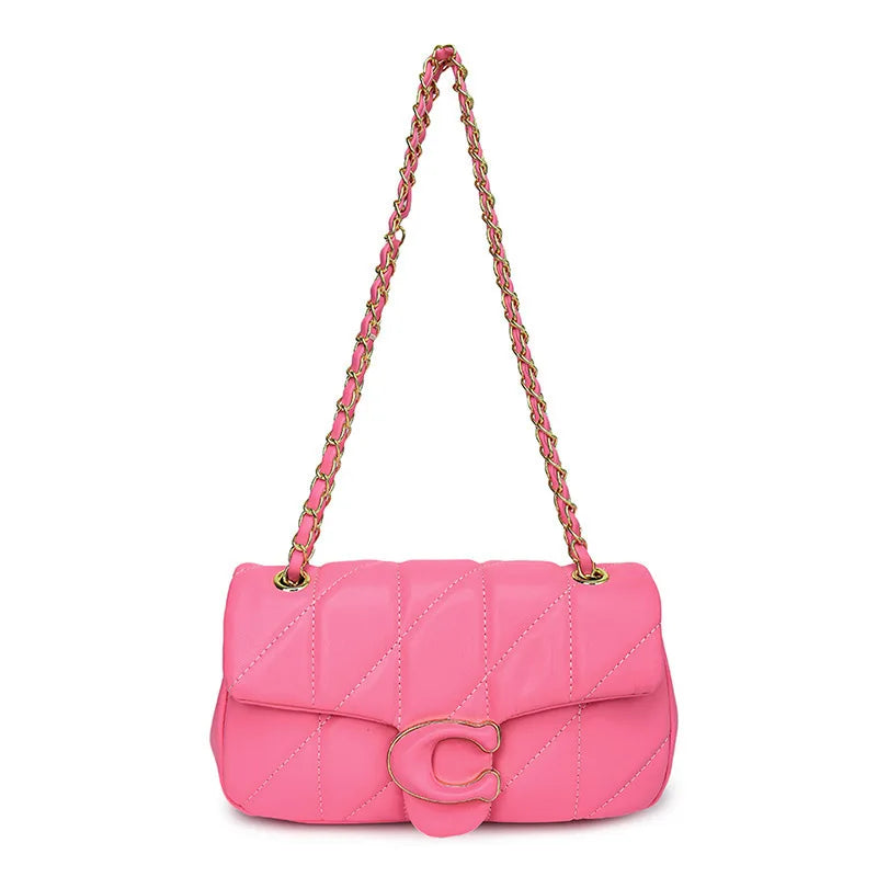 2025 new diamond striped small fragrant embroidery thread bag chain bag high-quality shoulder crossbody bag