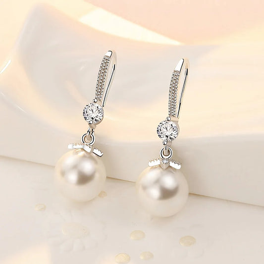 Hot Sterling silver romantic crystal pearl earrings for women fashion designer jewelry party wedding accessories gifts