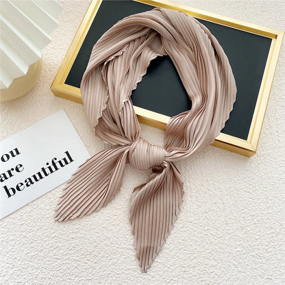 New Floral Print Pleated Silk Scarf Square Neck Scarves Crinkle Hair Bands Scarf Bandana Satin Hijab Head Wraps Neckerchief