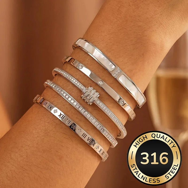 Silver Color Stainless Steel Bangle Bracelet for Women Girls Waterproof Fashion Jewelry Perfect Mother's Day Gift