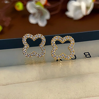 New Simple Hollow Four Leaf Clover Earrings for Women  Trend Jewelry Gift for Her
