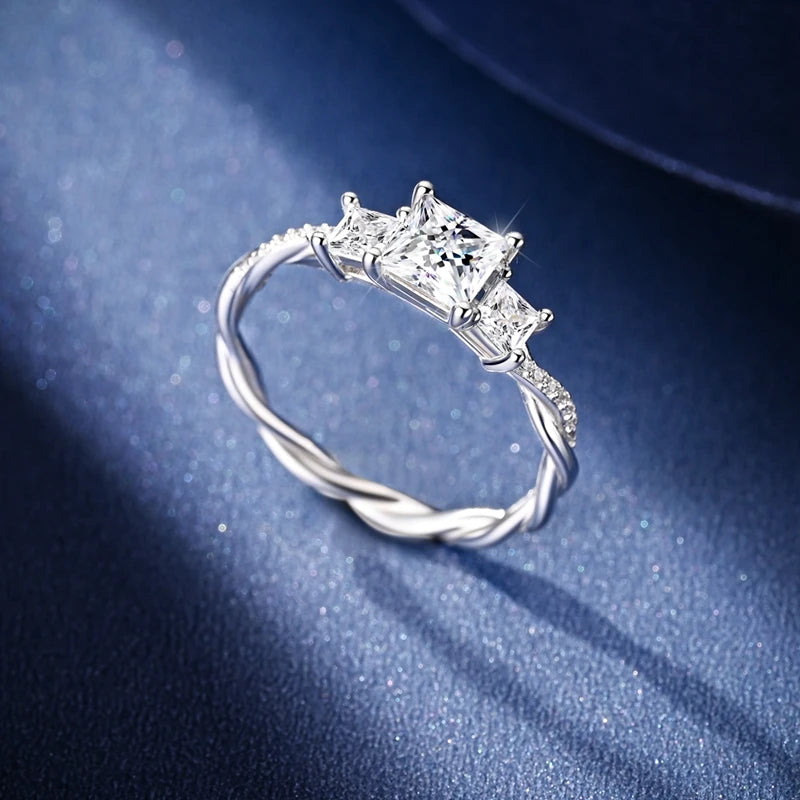 Moissanite Engagement Ring - 925 Sterling Silver, 0.8ct & 1ct, GDTC Certified