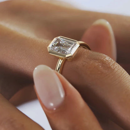 Emerald Cut Moissanite or Zirconia Ring - 925 Sterling Silver & Gold Plated, 1ct to 3ct