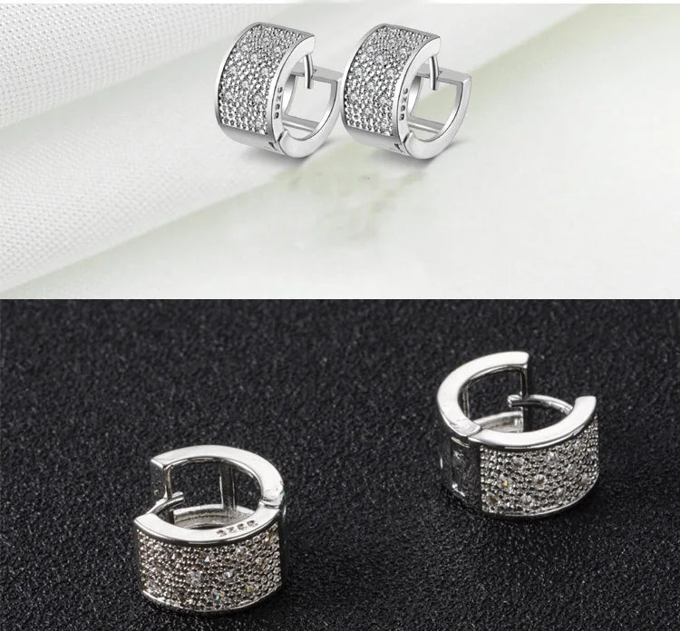 Fashion 925 Sterling Silver Women Stud Earrings Luxury 3 Row Rhinestone Silver Jewelry For Women Men Girl Gift Wholesale