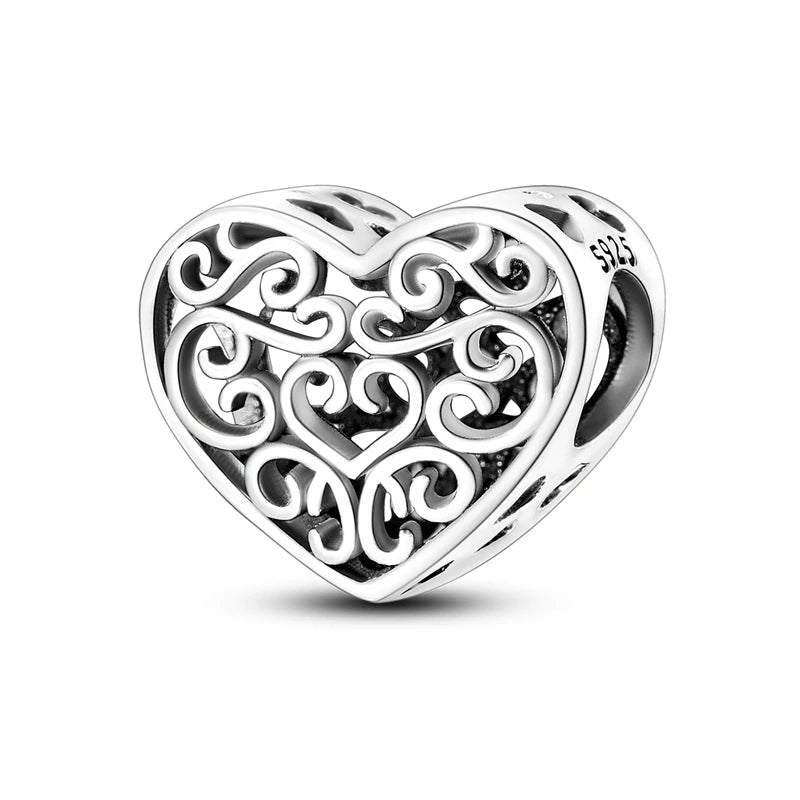925 Sterling Silver Tree of Life, Peach Heart & Sweet Love Charm Bead | Fits Bracelets & Necklaces